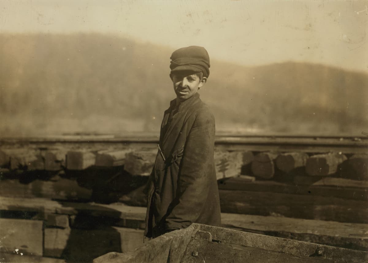 Harley Bruce, a young coupling-boy at tipple of Indian Mountain Mine, 1910